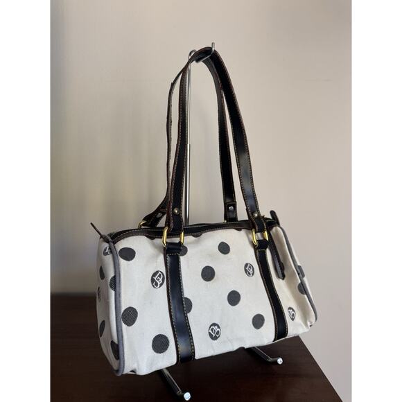 Vintage Polka Dot Blue Dooney & Bourke Barrel Shoulder Purse Y2k - Picture 4 of 6